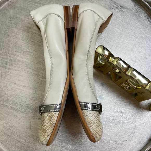 AGL Tan Leather Snakeskin Ballerina Flats Size 7 - Picture 4 of 11